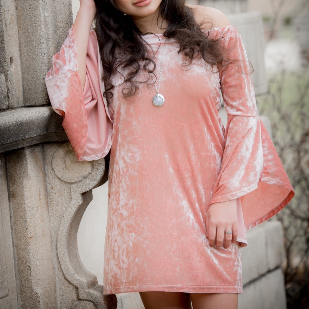 Pink Velvet Off-The-Shoulder Dress